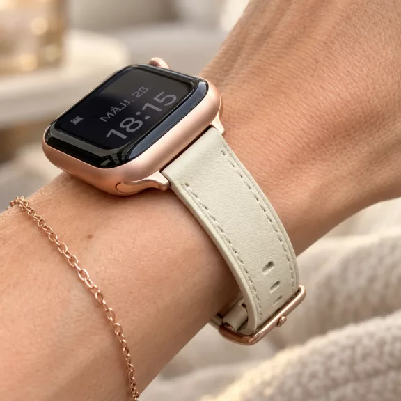 Apple Watch körcsatos bőróraszíj fém csattal /bézs/ 40/41 és 42mm