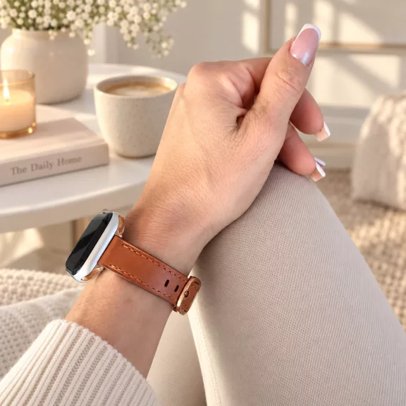 Apple Watch körcsatos bőróraszíj fém csattal /barna/ 40/41 és 42mm