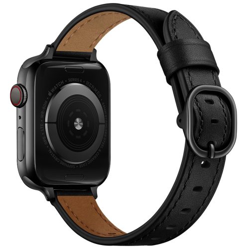 Apple Watch körcsatos bőróraszíj fém csattal /fekete-fekete csattal/ 42/44/45/49 mm