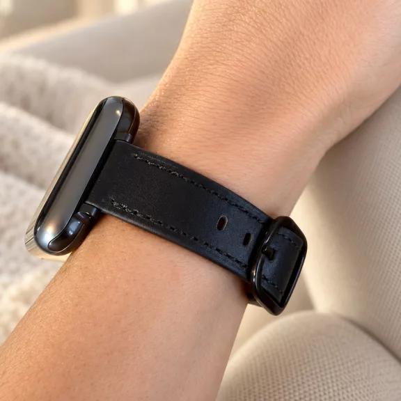 Apple Watch körcsatos bőróraszíj fém csattal /fekete-fekete csattal/ 44/45/46/49 mm