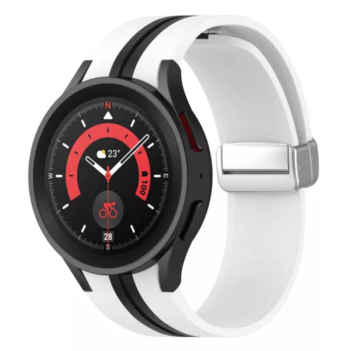 MYBANDZ Csíkos szilikon óraszíj Galaxy Watch 4-5-6-7 /fehér-fekete/