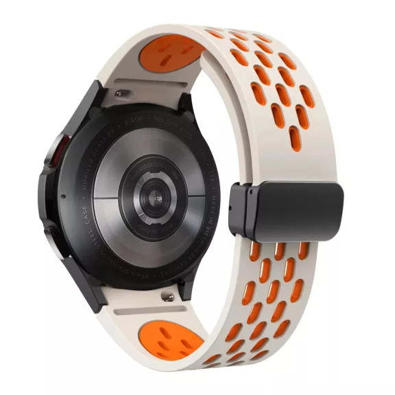 MYBANDZ Lélegző mágneszáras szilikon óraszíj /bézs-narancs Galaxy Watch 4-5-6-7-7