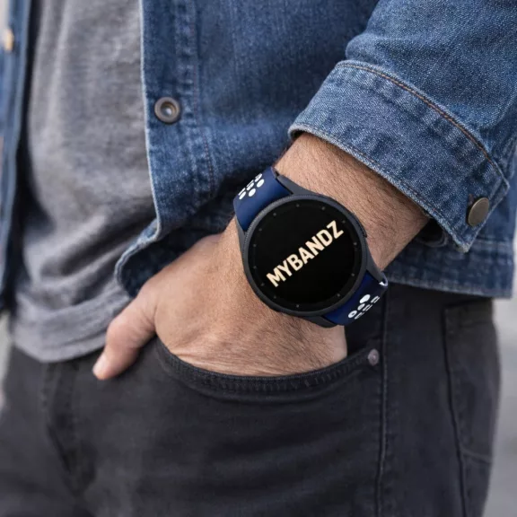 MYBANDZ Lélegző mágneszáras szilikon óraszíj /kék-fehér Galaxy Watch 4-5-6-7-7