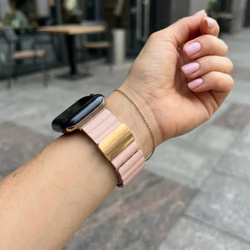 Apple Watch mágneses bőróraszíj fém csattal /púder/ 44/45/46/49 mm