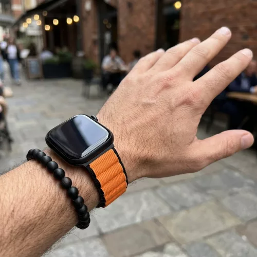 Apple Watch Alpesi szövet óraszíj /fekete-narancs/ 44/45/46/49 mm