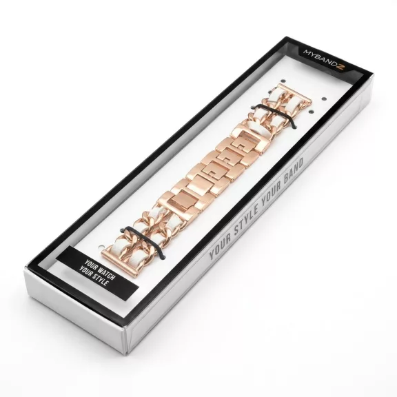 Mybandz  fém és bőr karkötő óraszíj /rosegold-fehér/ 20 mm