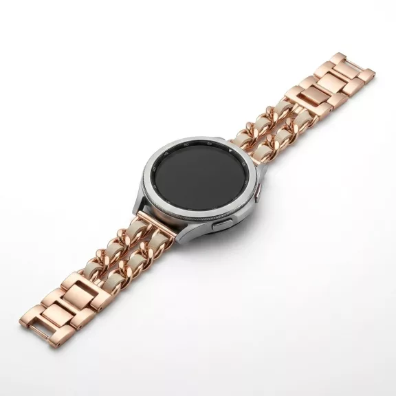 Mybandz  fém és bőr karkötő óraszíj /rosegold-fehér/ 20 mm