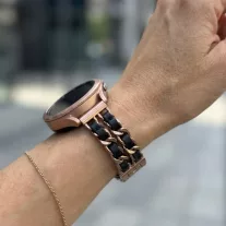   Mybandz  fém és bőr karkötő óraszíj /rosegold-fekete/ 20 mm