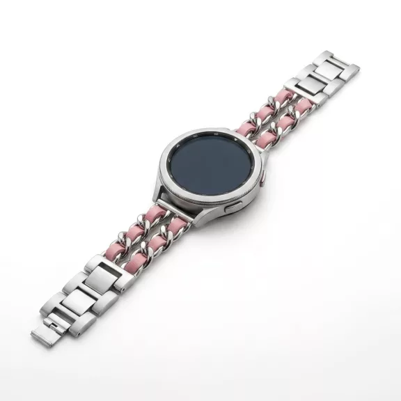 Mybandz  fém és bőr karkötő óraszíj /ezüst-ciklámen/ 20 mm