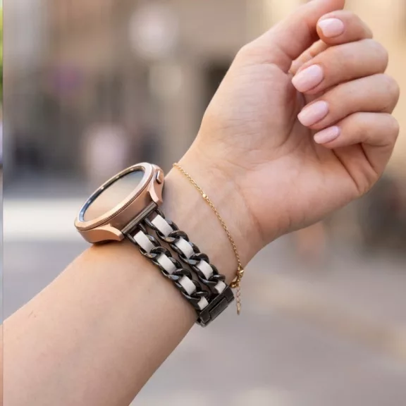 Mybandz  fém és bőr karkötő óraszíj /fekete-fehér/ 20 mm
