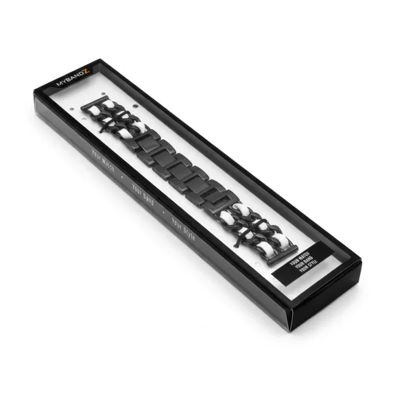 Mybandz  fém és bőr karkötő óraszíj /fekete-fehér/ 20 mm