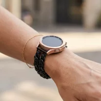   Mybandz  fém és bőr karkötő óraszíj /fekete-fekete/ 20 mm
