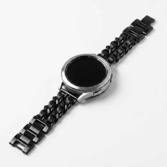 Mybandz  fém és bőr karkötő óraszíj /fekete-fekete/ 20 mm