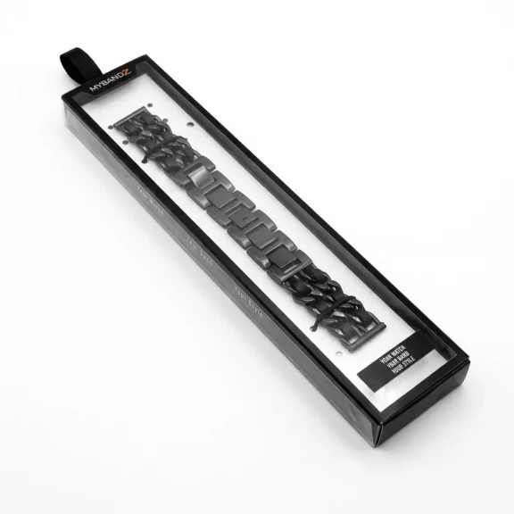 Mybandz  fém és bőr karkötő óraszíj /fekete-fekete/ 20 mm