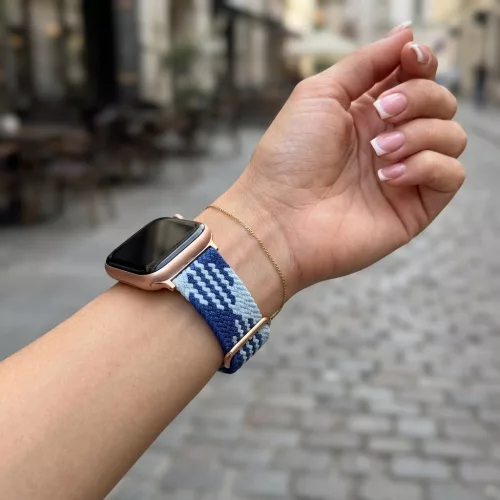 Apple Watch állítható fonott óraszíj /kék-fehér/ 44/45/46/49 mm