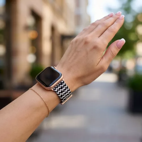 Apple Watch állítható fonott óraszíj /fekete-fehér/ 40/41 és 42mm