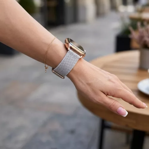 Apple Watch állítható fonott szövet óraszíj /világos szürke/ 44/45/46/49 mm