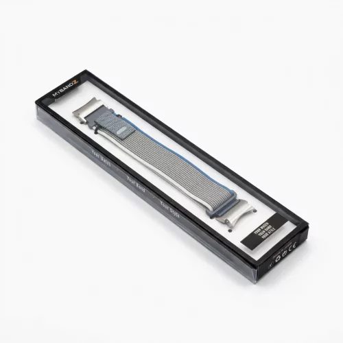 MYBANDZ Tépőzáras puha szövet óraszíj Samsung Galaxy Watch 4-5-6-7/szürke-kék/ 20mm