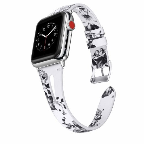 Apple Watch lélegző bőróraszíj /virágmintás/ - 42/44/45/49mm