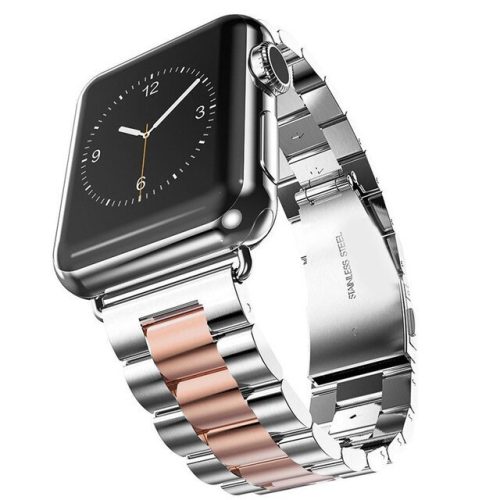 Apple Watch klasszikus fém óraszíj /ezüst-pinkarany/ 42/44/45/49 mm