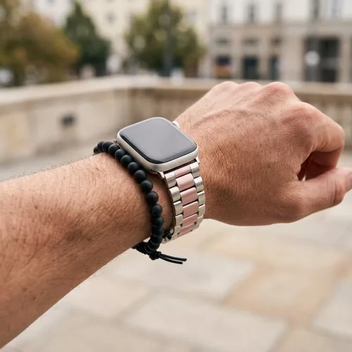 Apple Watch klasszikus fém óraszíj /ezüst-pinkarany/ 44/45/46/49 mm