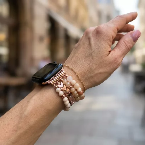 Apple Watch gyöngyös fém óraszíj-rosegold /44/45//46/49 mm