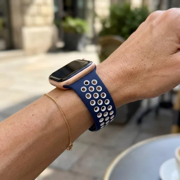 Apple Watch lélegző szilikon óraszíj /sötét kék - fehér/ 40/41 és 42mm