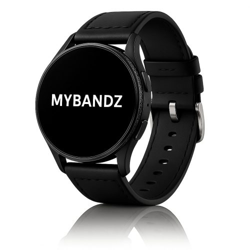 MYBANDZ Olasz prémium bőróraszíj / fekete-ezüst csat / 22mm