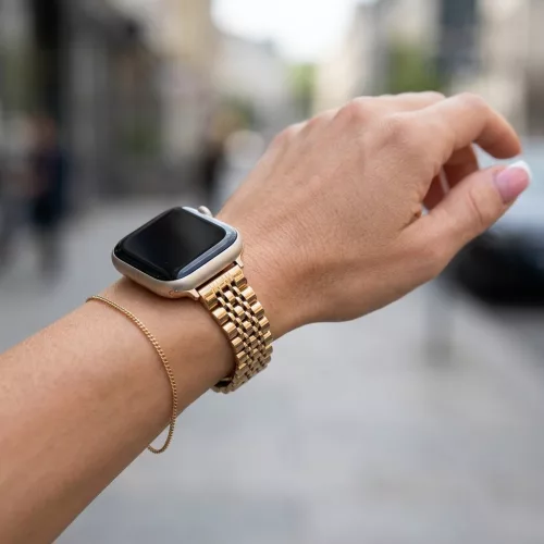 Apple Watch "Pearlmaster" láncszemes vékony fém óraszíj-rosegold / 44/45/46 és 49 mm