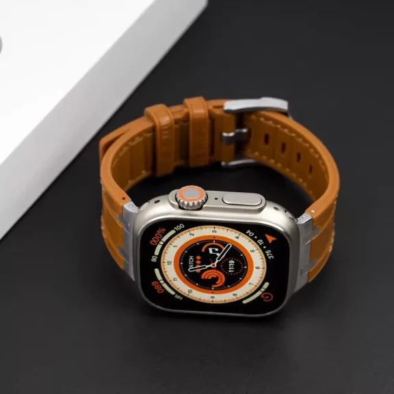 Apple Watch Element  bőrhatású szilikon óraszíj-világosbarna 44/45/46 és 49 mm