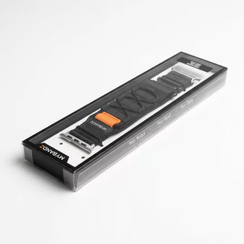 Mybandz Military tépőzáras szövet szíj-fekete-ezüst/Samsung Galaxy Watch Ultra