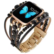   Apple Watch Gyöngyös karkötő szíj-fekete-arany/40/41 és 42mm