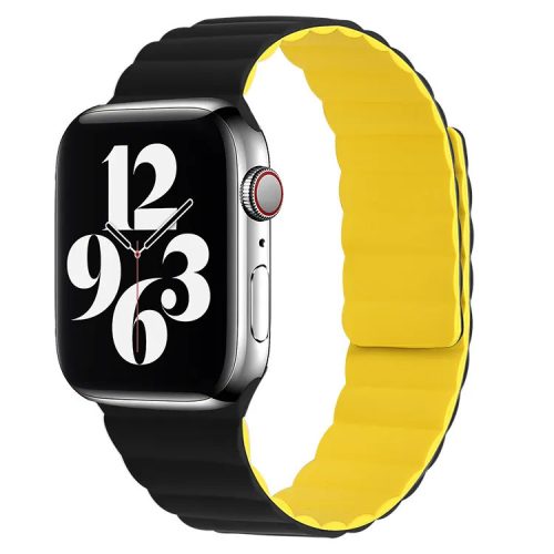 Apple Watch mágneses kétrészes szilikon szíj /fekete-sárga/38/40 és 41 mm