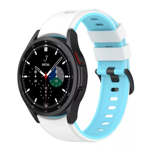 MYBANDZ kétszínű rés-nélküli szilikon óraszíj Galaxy Watch 4-5-6-7/fehér-világoskék/ 20mm