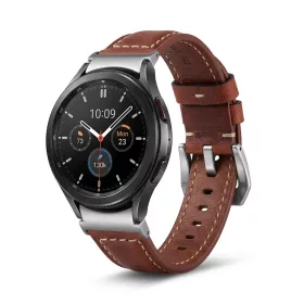   MYBANDZ Elegáns bőróraszíj Galaxy Watch 4-5-6-7/vörösbarna(ezüst csat)/ 20mm