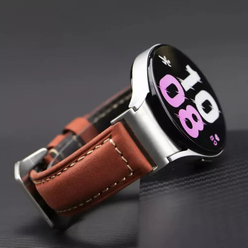 MYBANDZ Elegáns bőróraszíj Galaxy Watch 4-5-6-7/vörösbarna(ezüst csat)/ 20mm