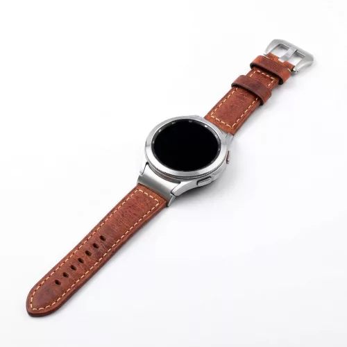 MYBANDZ Elegáns bőróraszíj Galaxy Watch 4-5-6-7/vörösbarna(ezüst csat)/ 20mm