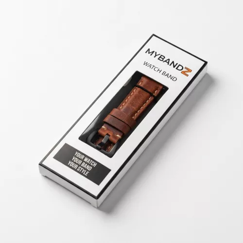 MYBANDZ Elegáns bőróraszíj Galaxy Watch 4-5-6-7/vörösbarna(fekete csat)/ 20mm