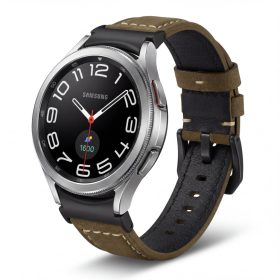   MYBANDZ Elegáns bőróraszíj Galaxy Watch 4-5-6-7/barna(fekete csat)/ 20mm