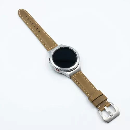 MYBANDZ Elegáns bőróraszíj Galaxy Watch 4-5-6-7/barna(ezüst csat)/ 20mm