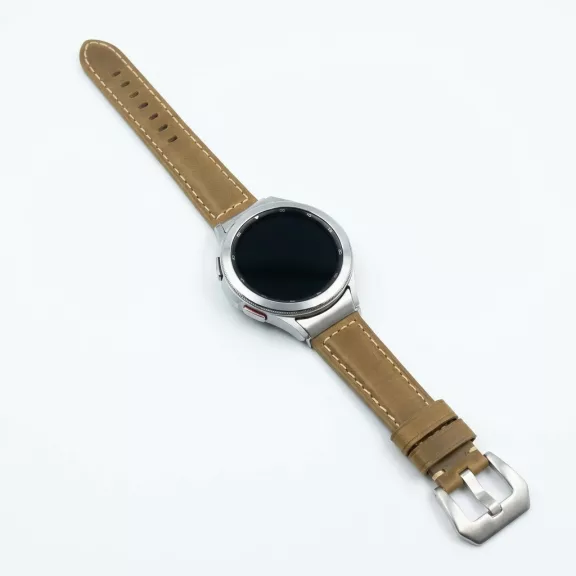 MYBANDZ Elegáns bőróraszíj Galaxy Watch 4-5-6-7/barna(ezüst csat)/ 20mm