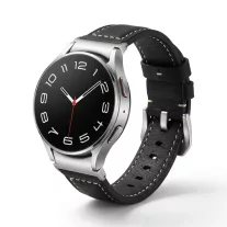   MYBANDZ Elegáns bőróraszíj Galaxy Watch 4-5-6-7/fekete(ezüst csat)/ 20mm