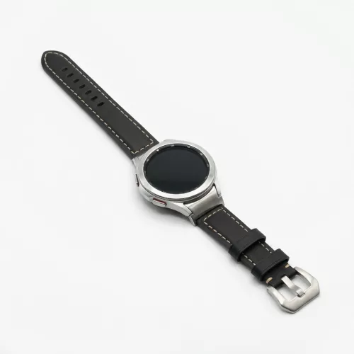 MYBANDZ Elegáns bőróraszíj Galaxy Watch 4-5-6-7/fekete(ezüst csat)/ 20mm