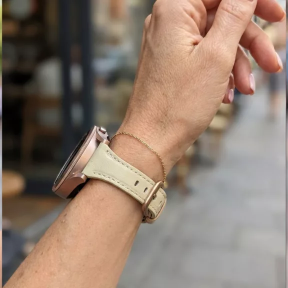 MYBANDZ Elegáns slim bőróraszíj rosegold csattal /krémfehér/20mm