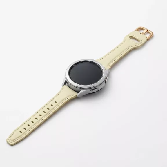 MYBANDZ Elegáns slim bőróraszíj rosegold csattal /krémfehér/20mm