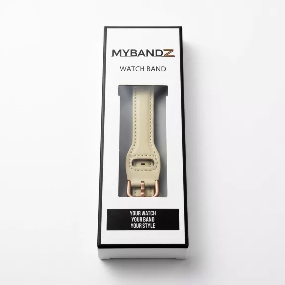 MYBANDZ Elegáns slim bőróraszíj rosegold csattal /krémfehér/20mm