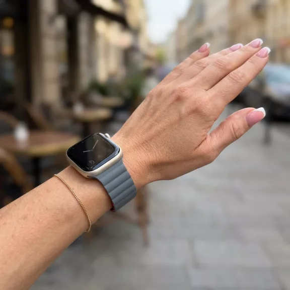 Apple Watch mágneses kétrészes szilikon szíj /szürke-narancs/ 40/41 és 42 mm