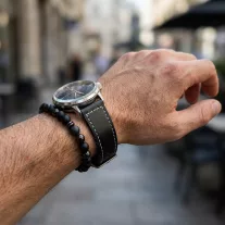   MYBANDZ Elegáns bőróraszíj / fekete-fekete csattal / 22mm