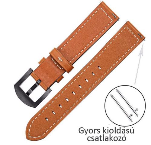 MYBANDZ Elegáns bőróraszíj /vörösesbarna - fekete csattal / 22mm