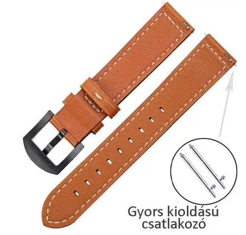 MYBANDZ Elegáns bőróraszíj /vörösesbarna - fekete csattal / 22mm